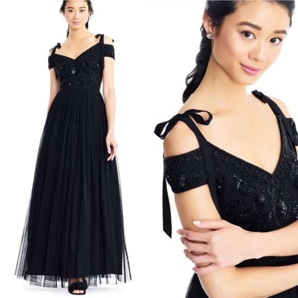 Adrianna Papell Dresses & Skirts - Adrianna Papell Gown with Bow Straps Beaded Bodice